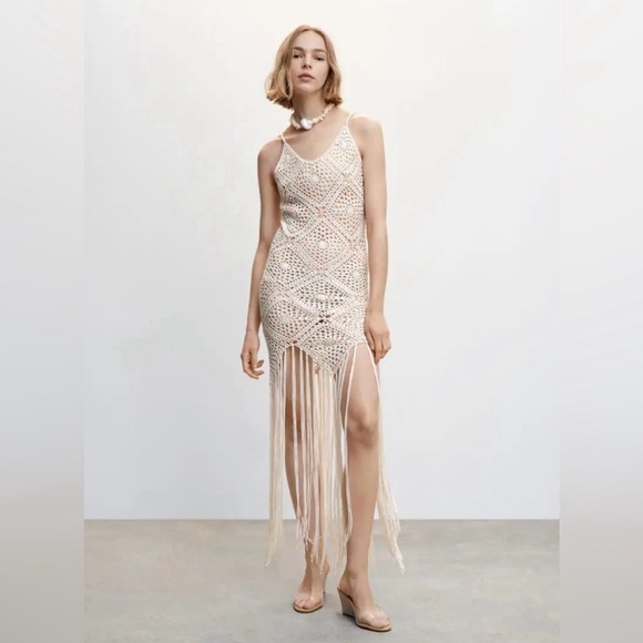 NWT MANGO Crochet Mini Dress with Fringe reg $130 - Picture 3 of 10